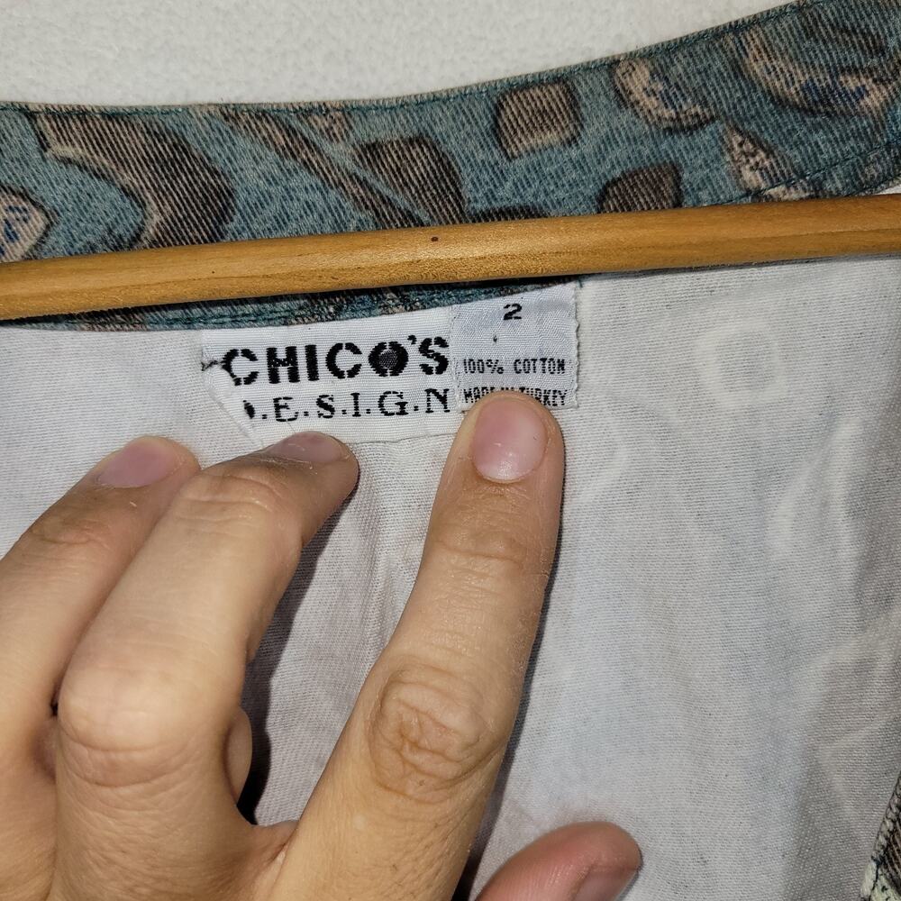 Vintage Chicos Vest Womens Shirt Sz 2 Large Green Cottagecore Button Up Aztec - Picture 9 of 11